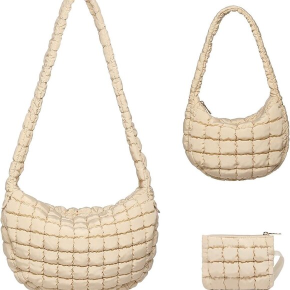 Jewelry - Puffer Tote Bag for Women 3PCS, Quilted Puffy Large Crossbody Shoulder Hobo Bag